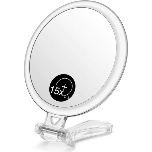 OMIRO Hand Mirror, Double-Sided 1X/15X Magnifying Foldable Makeup Mirror for Handheld, Table and Travel Usage