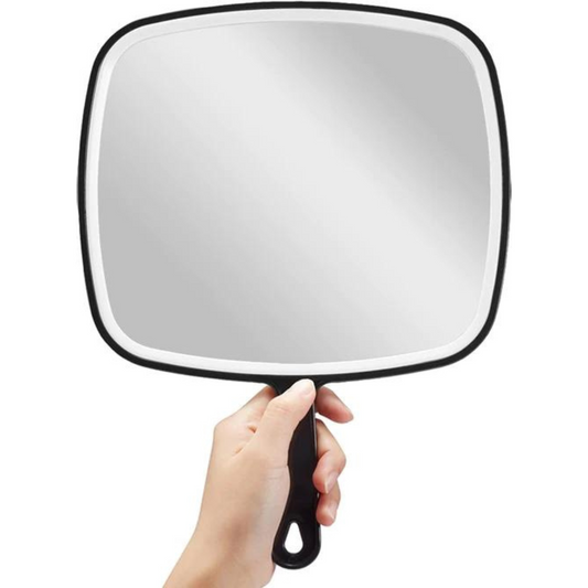Miroir à main OMIRO, très grand miroir à main noir avec poignée, 9" L x 12,4" L