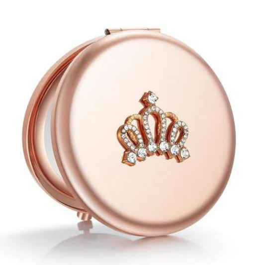 OMIRO 1X/10X Magnifying Compact Mirror, Small Crown Engraved Pocket Makeup Mirror Gift for Her Women Mom(Rose Gold)