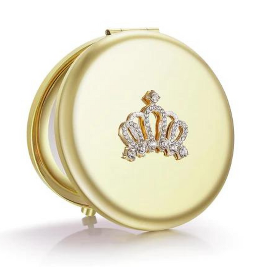 OMIRO 1X/10X Magnifying Compact Mirror, Small Crown Engraved Pocket Makeup Mirror Gift for Her Women Mom (Gold)