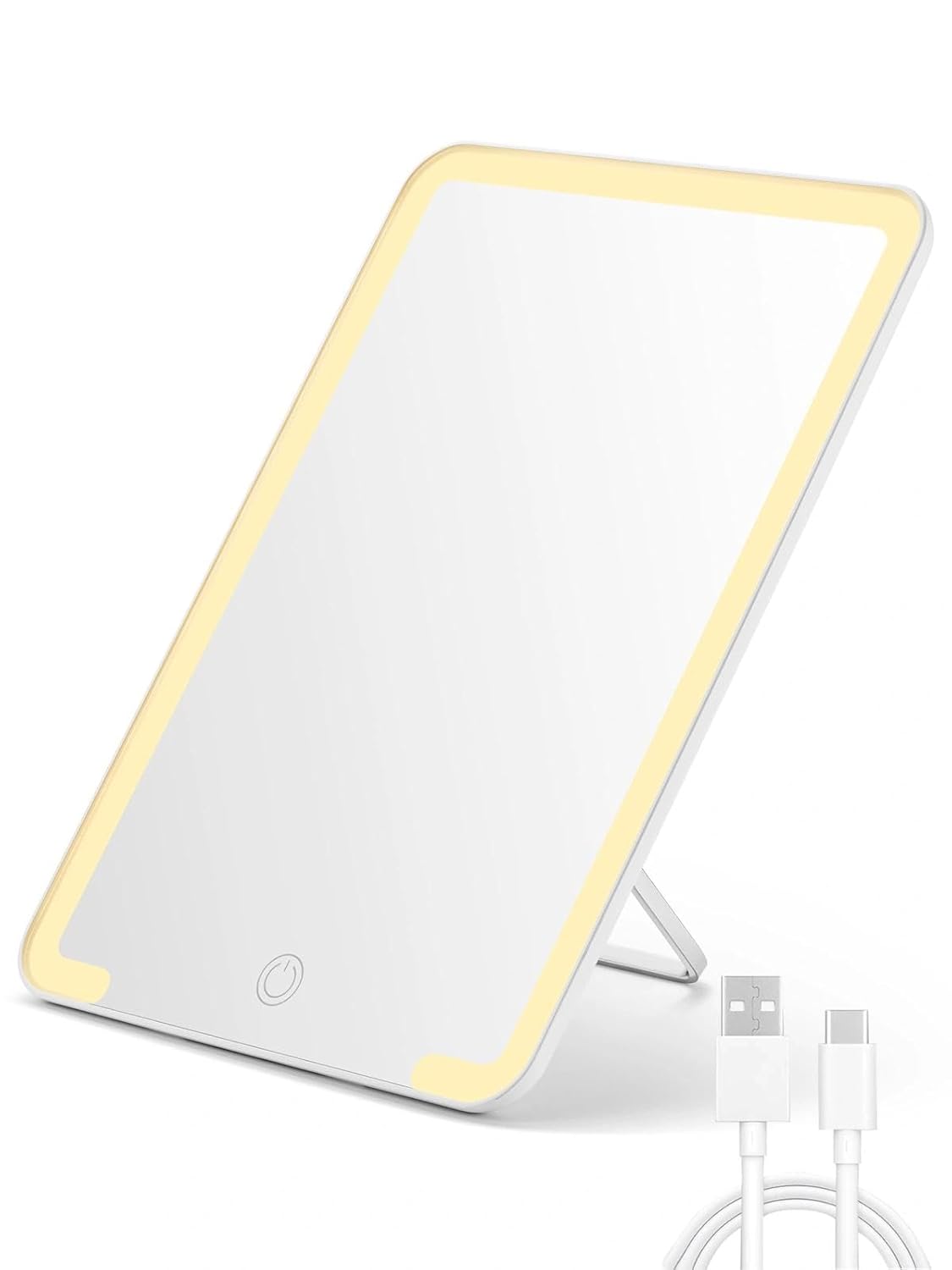 OMIRO Lighted Travel Makeup Mirror, 8 x 5 inches Desk Mirror with Foldable Stand and 3 Lighting Modes for Shaving and Travelling, White