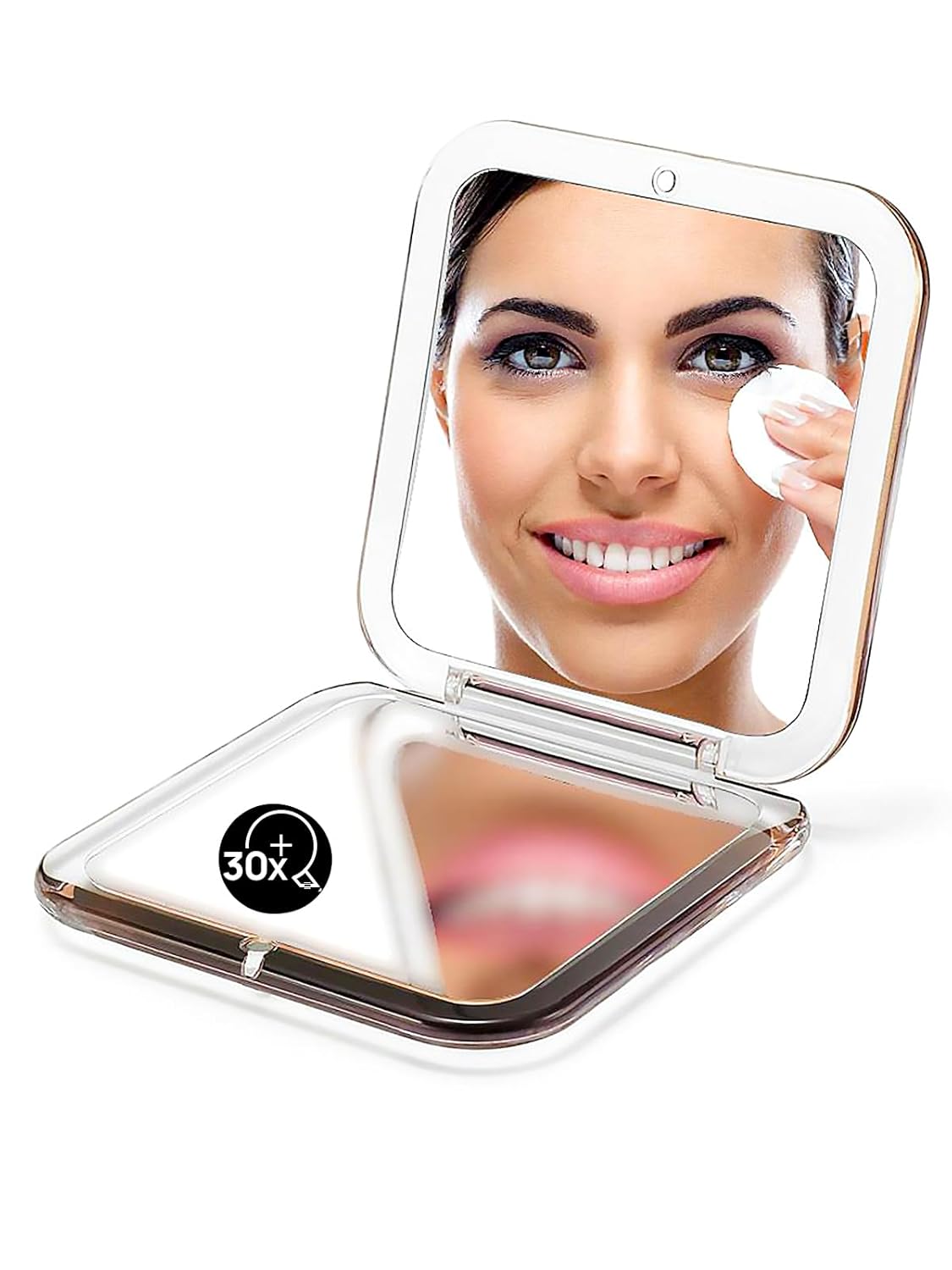 OMIRO Miroir Compact Pliant, Grossissement 1X/10X 3½" Miroir à Main Carré de Poche pour Maquillage de Voyage