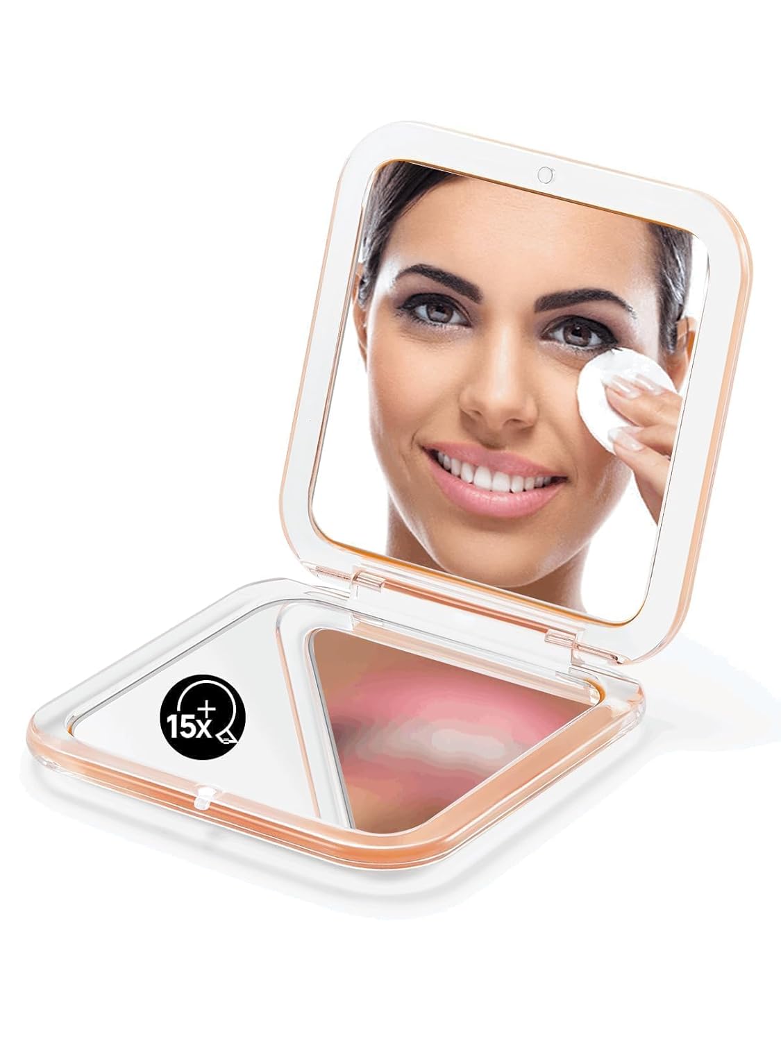 OMIRO Compact Mirror Magnifying Pocket Mirror 10X Small Travel Folding Mirror for Handbag Square 3.5 inch (Peach Fuzz)