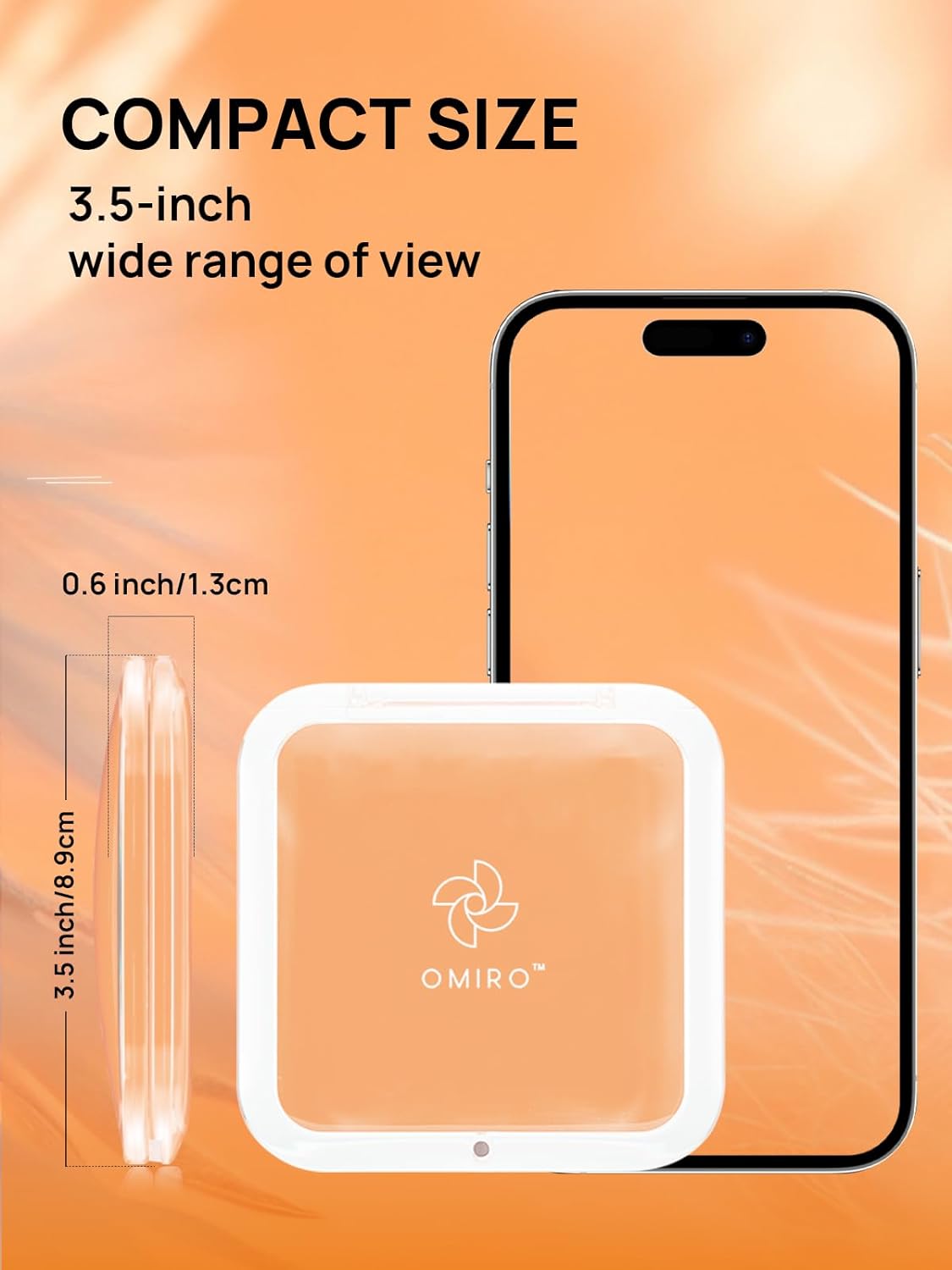 OMIRO Compact Mirror Magnifying Pocket Mirror 10X Small Travel Folding Mirror for Handbag Square 3.5 inch (Peach Fuzz)