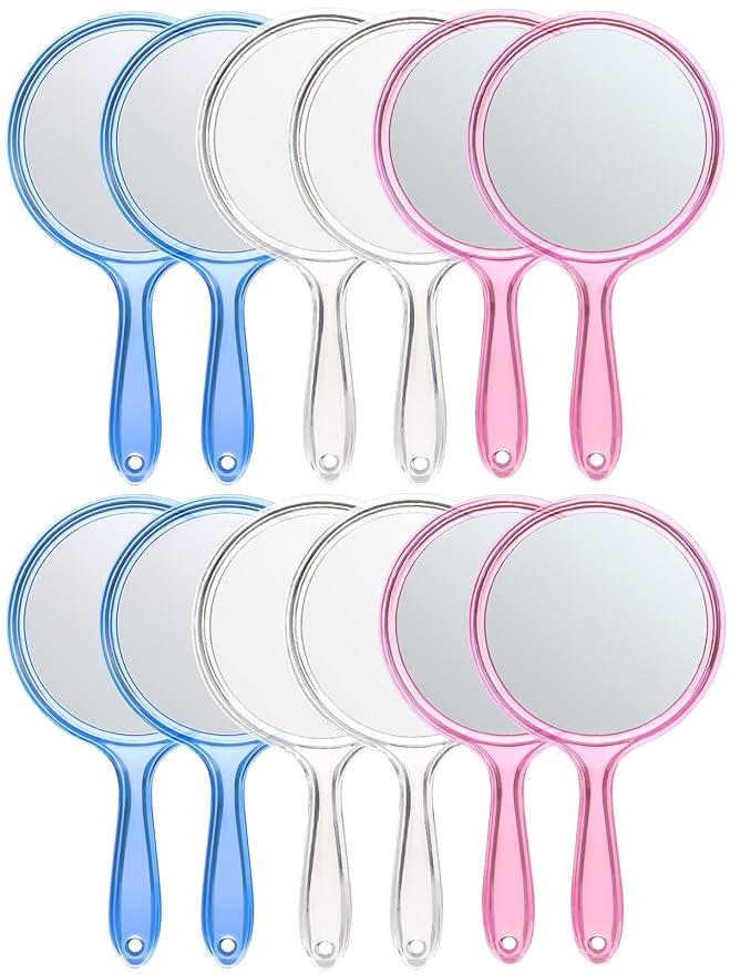 OMIRO Hand Mirror, Double-Sided Handheld Mirror 1X/3X Magnifying Mirror with Handle, Set of 3 (Mix Colors)