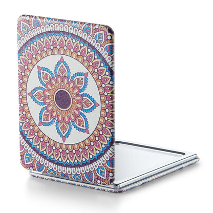 OMIRO 1X/3X Magnifying Mirror, Unique Painting Compact Mirror with Classical PU Leather (Flower Mandala)