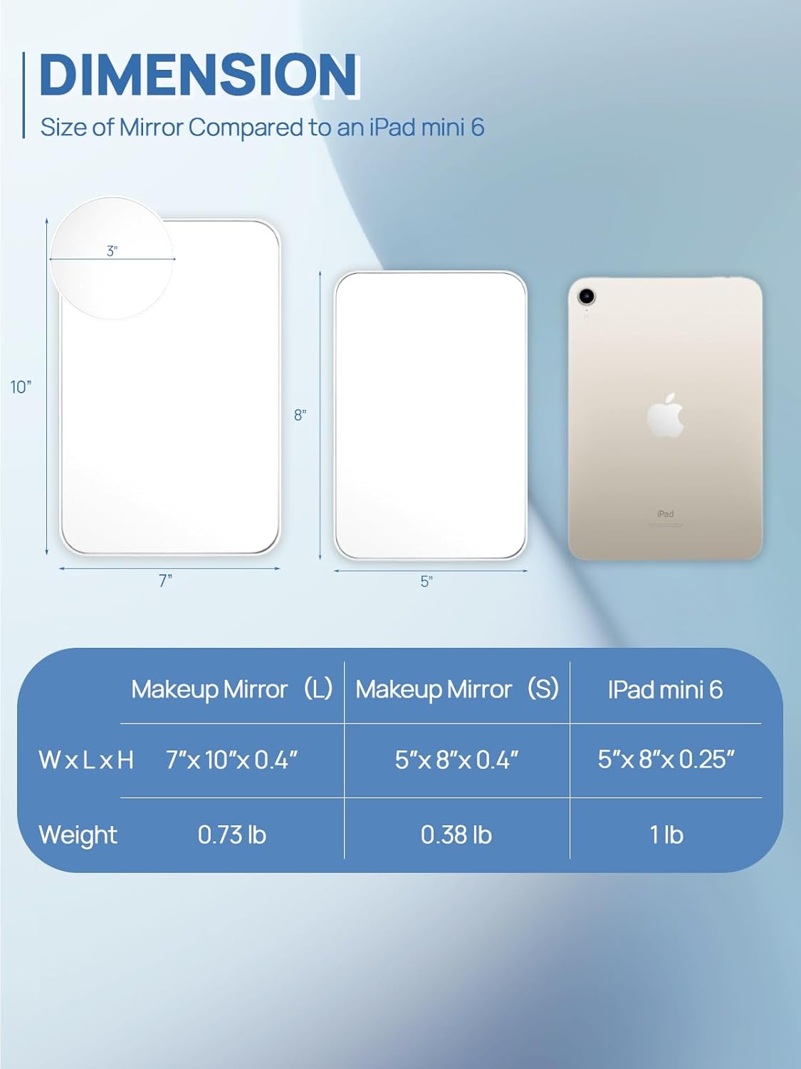 OMIRO Desk Makeup Mirror with 10X Magnifying Mirror, 8 x 5 inches Small Travel Mirror with Foldable Stand and Hanging Hole for Shaving and Travelling, White