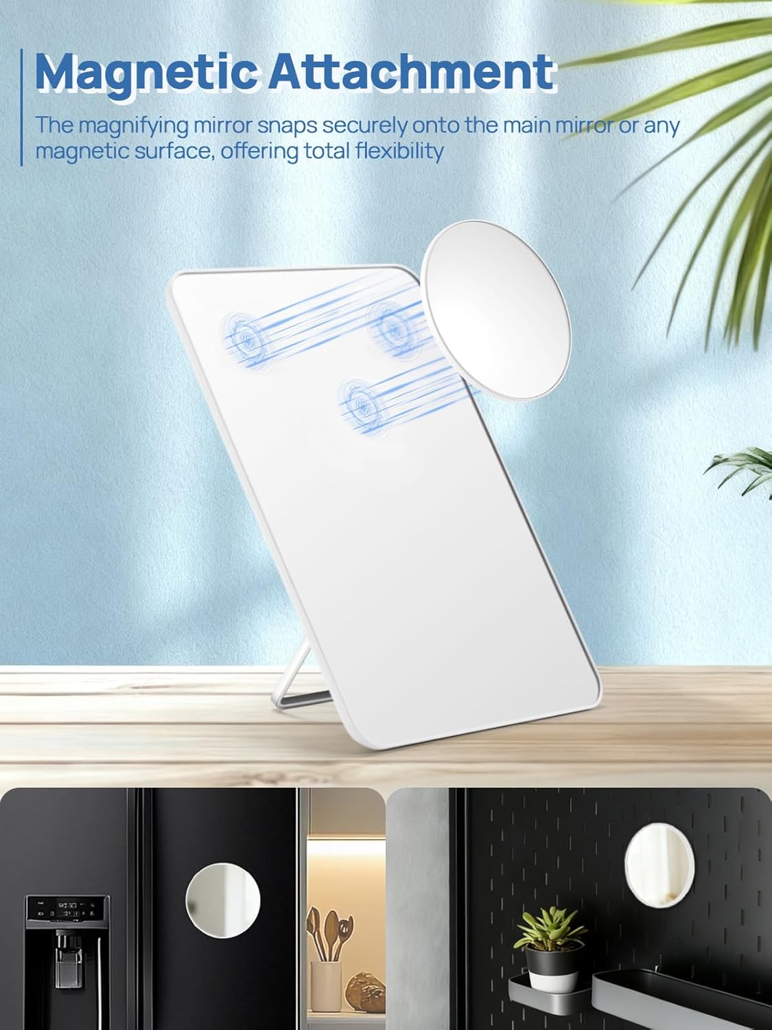 OMIRO Desk Makeup Mirror with 10X Magnifying Mirror, 8 x 5 inches Small Travel Mirror with Foldable Stand and Hanging Hole for Shaving and Travelling, White