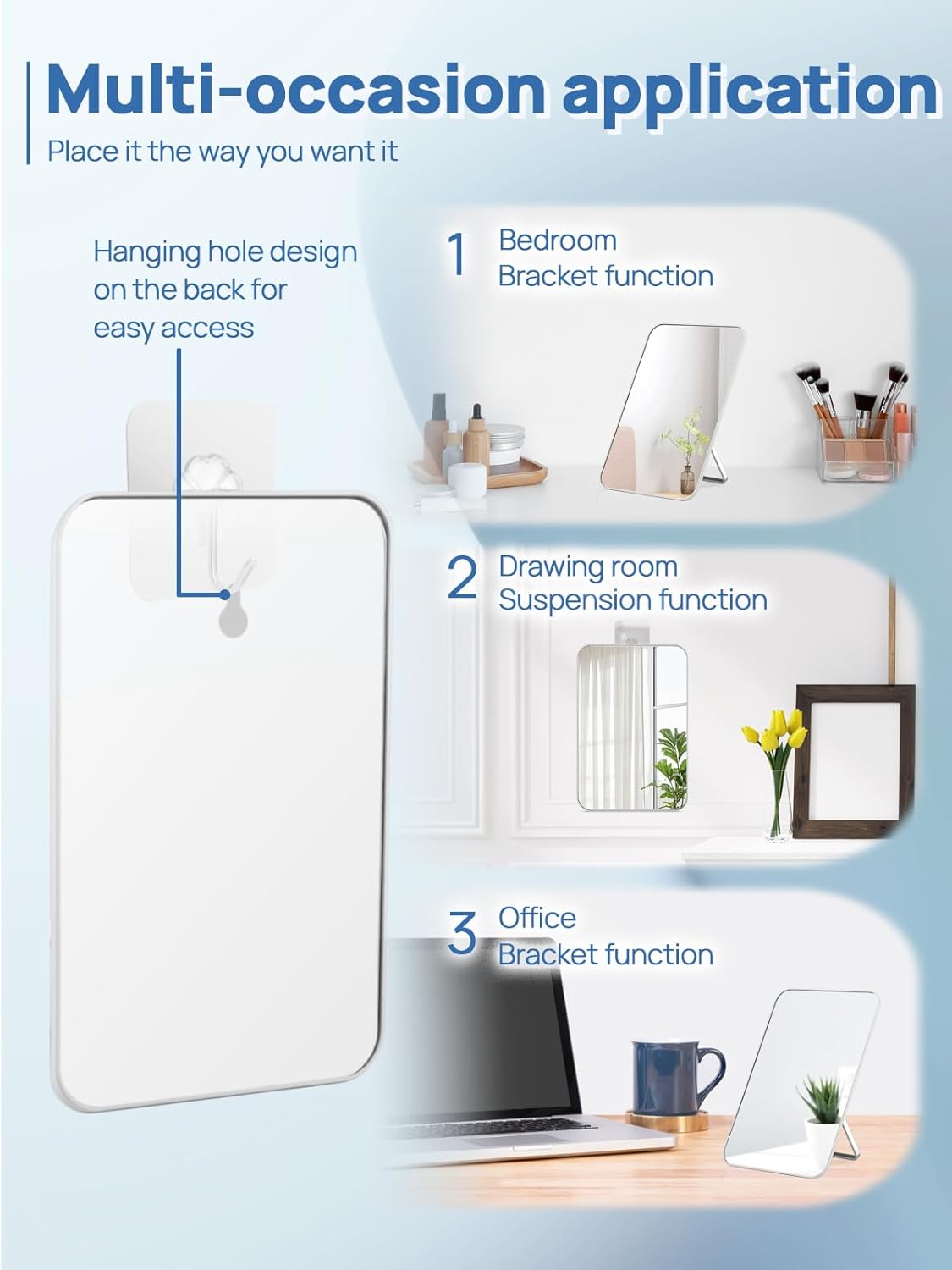 OMIRO Desk Makeup Mirror with 10X Magnifying Mirror, 8 x 5 inches Small Travel Mirror with Foldable Stand and Hanging Hole for Shaving and Travelling, White