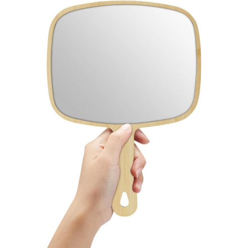 OMIRO Hand Mirror, Large Natural Bamboo Handheld Mirror with Handle, 10.3" L x 7.4" W