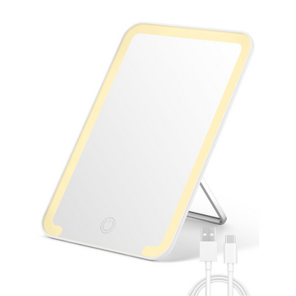 OMIRO Lighted Travel Makeup Mirror, 8 x 5 inches Desk Mirror with Foldable Stand and 3 Lighting Modes for Shaving and Travelling, White