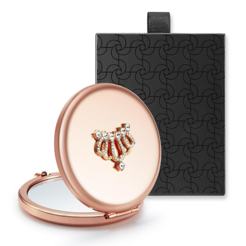 OMIRO 1X/10X Magnifying Compact Mirror, Small Crown Engraved Pocket Makeup Mirror Gift for Her Women Mom(Rose Gold)