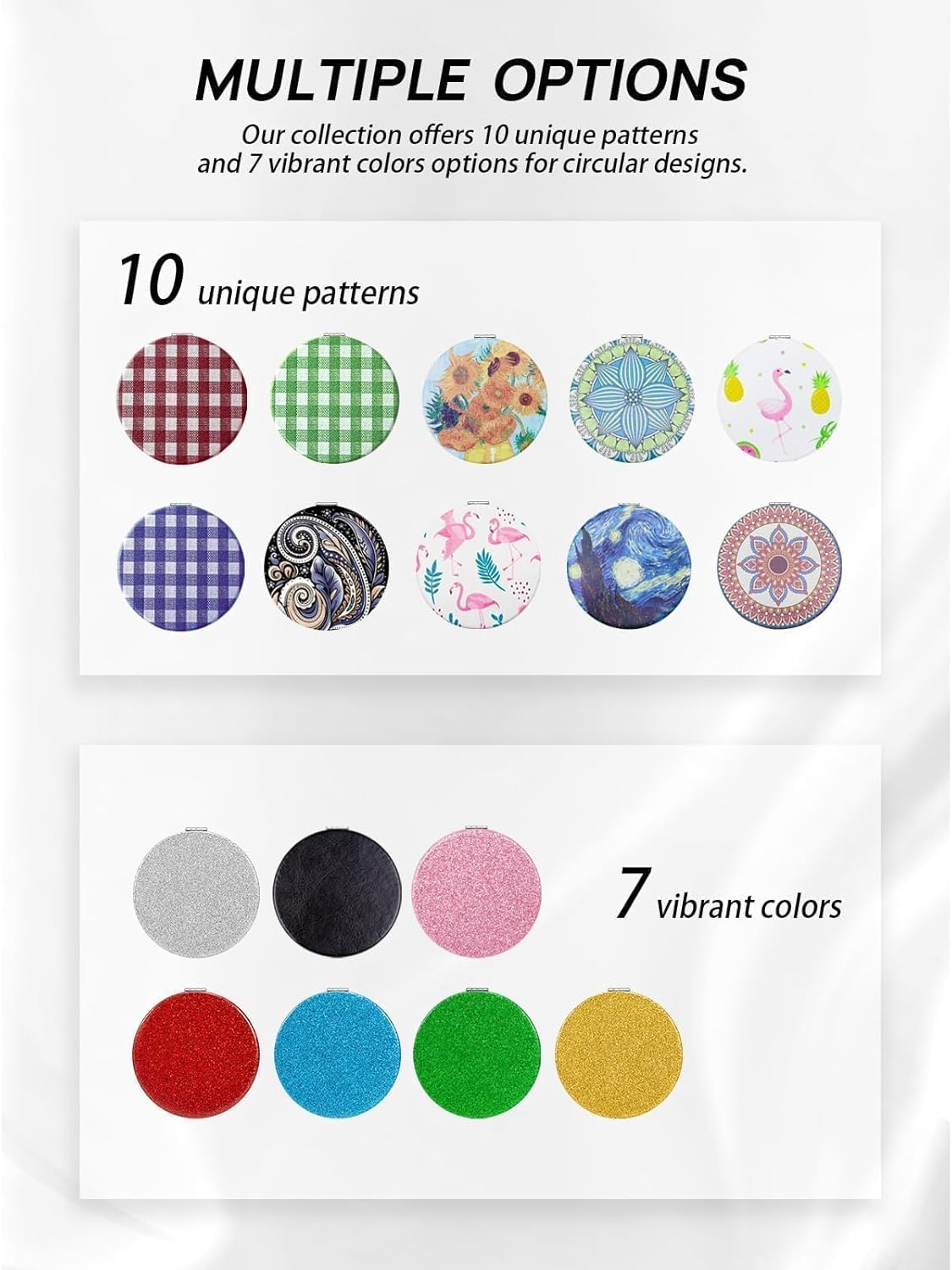 OMIRO 1X/10X Compact Magnifying Mirror, Unique Plaid Pattern Pocket Mirror with Classic PU Leather, Round, Blue Plaid