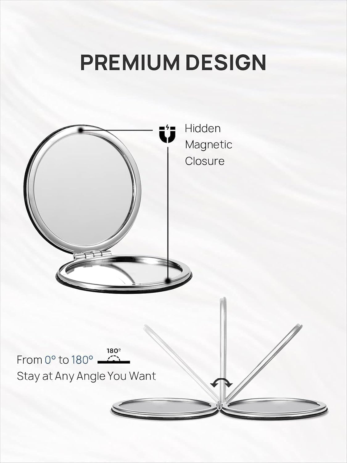 OMIRO 1X/10X Compact Magnifying Mirror, Unique Plaid Pattern Pocket Mirror with Classic PU Leather, Round, Blue Plaid