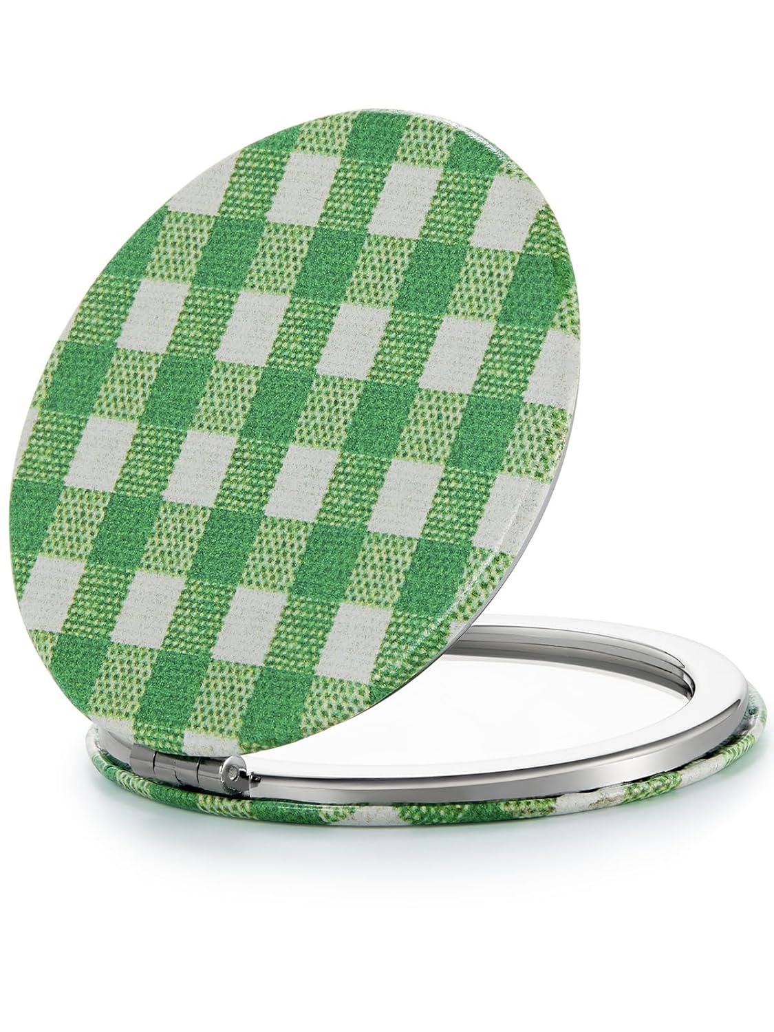 OMIRO 1X/10X Compact Magnifying Mirror, Unique Plaid Pattern Pocket Mirror with Classic PU Leather, Round, Blue Plaid