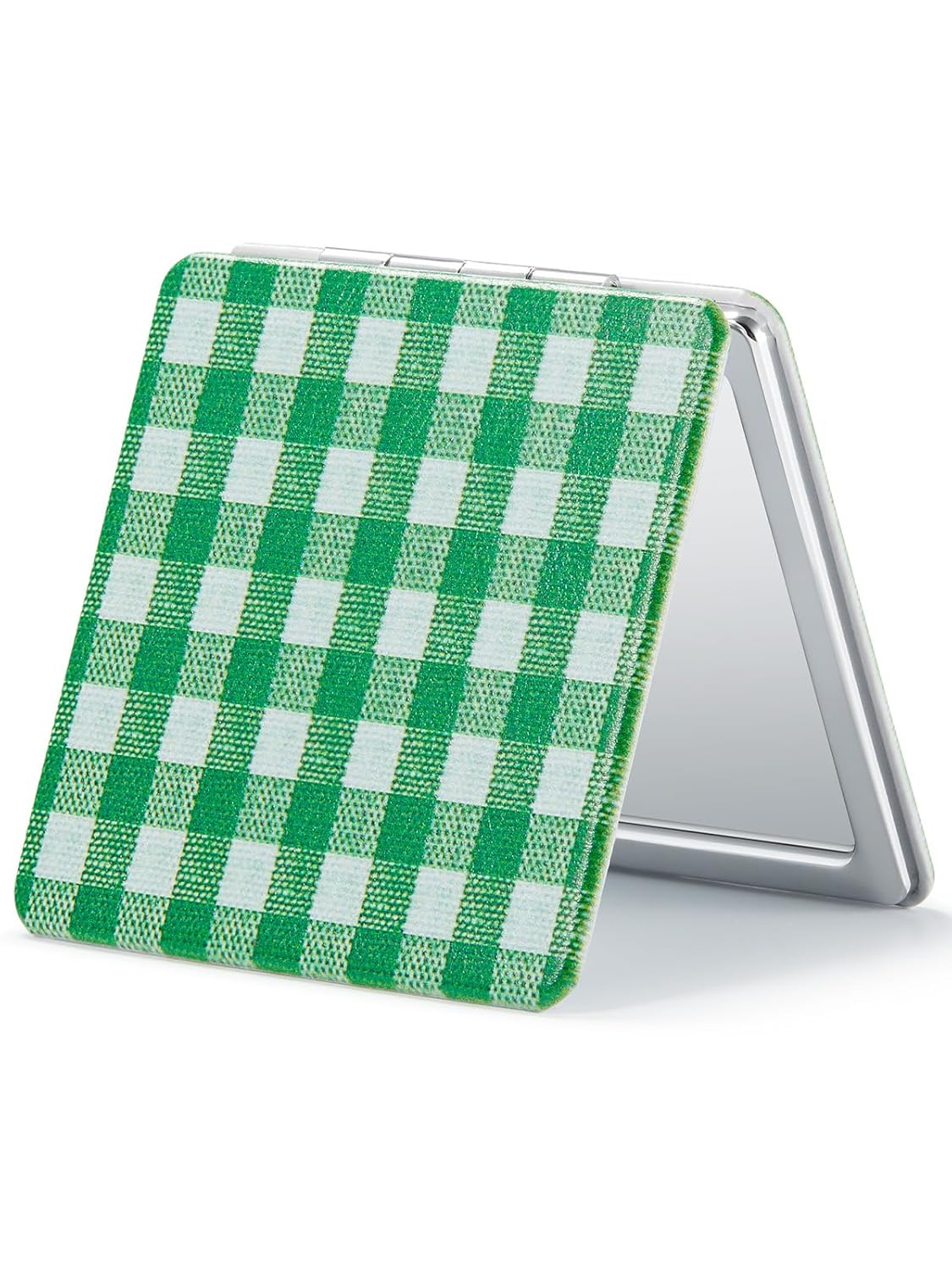 OMIRO 1X/10X Compact Magnifying Mirror, Unique Plaid Pattern Pocket Mirror with Classic PU Leather, Round, Blue Plaid