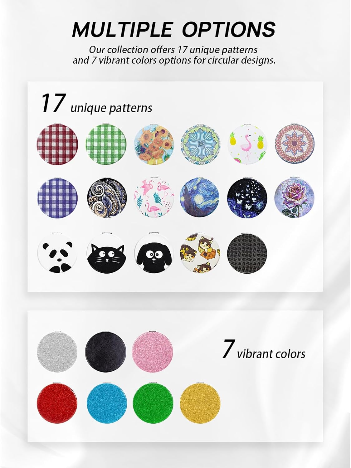 OMIRO 1X/10X Compact Magnifying Mirror, Unique Painting Pocket Mirror with Classical PU Leather (Round)