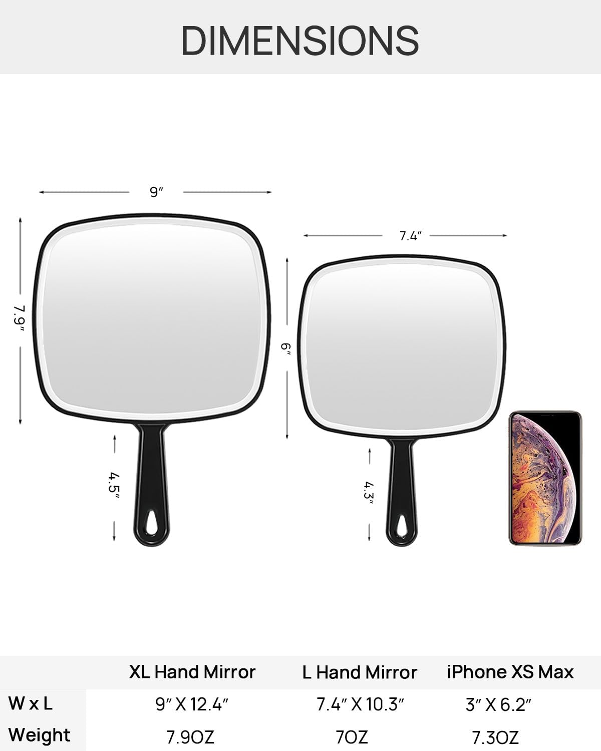 OMIRO Handheld Mirror, Extra Large Hand Mirror with Handle, Square, Black, 12.4" L x 9.1" W