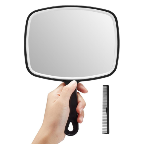OMIRO Hand Mirror, Black Handheld Mirror with Handle, 6.6" W x 9.2" L
