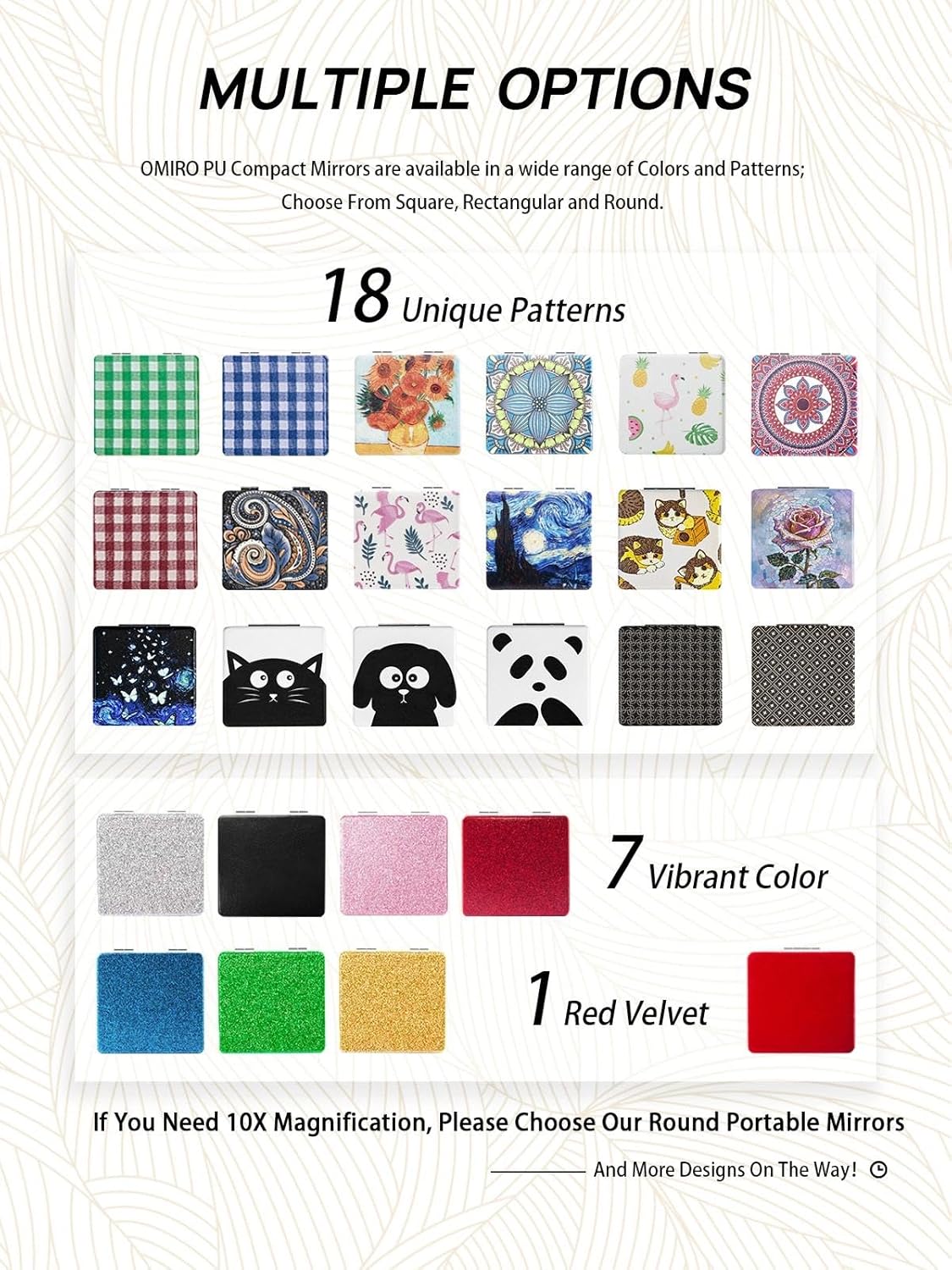 OMIRO 1X/3X Magnifying Mirror, Unique Painting Compact Mirror with Classical PU Leather