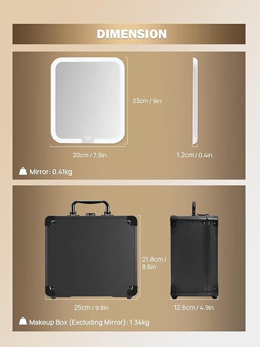 OMIRO Makeup Case, Makeup Bag with Light Up Mirror Set, Makeup Organizer Bag with Magnet Makeup Mirror for Women and Girls