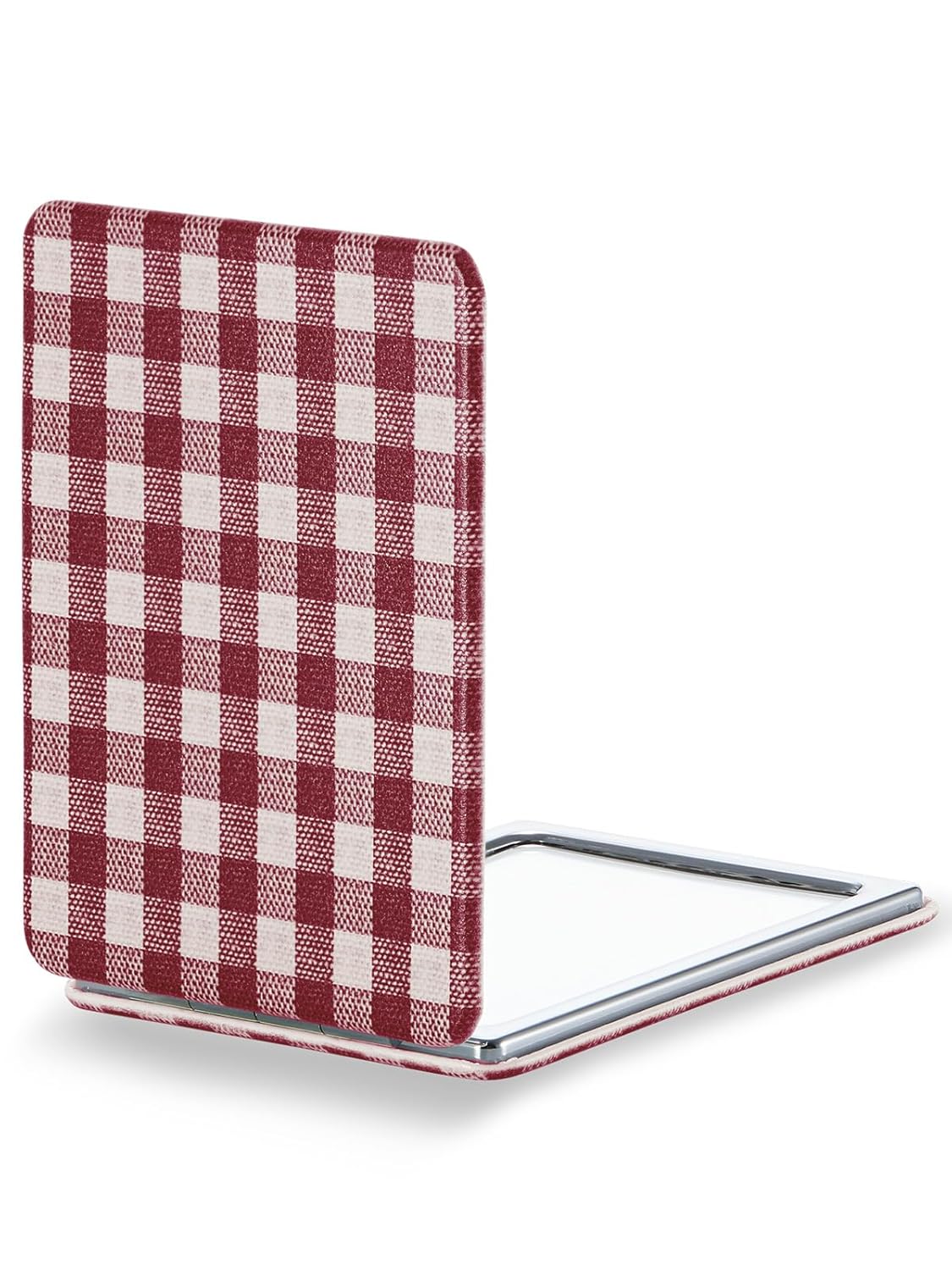 OMIRO 1X/10X Compact Magnifying Mirror, Unique Plaid Pattern Pocket Mirror with Classic PU Leather, Round, Blue Plaid