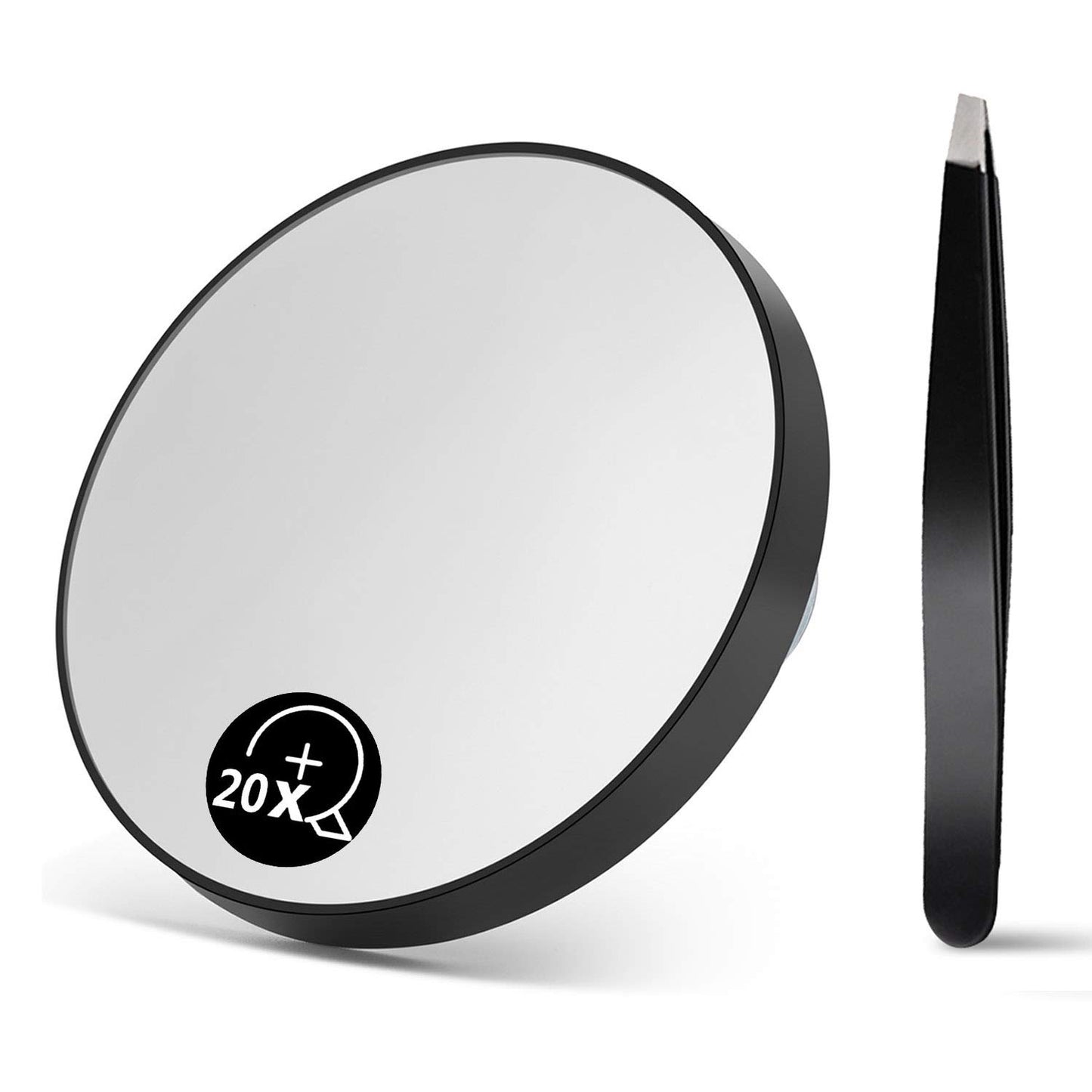OMIRO 10X Kit de espejo de aumento y pinzas para cejas, juego de viaje de lupa de dos ventosas de 3.5 "