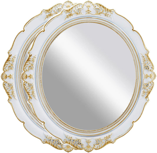 OMIRO Espejo decorativo de pared, espejos colgantes vintage para decoración de dormitorio, sala de estar, tocador, ovalado, blanco antiguo, 13 pulgadas de ancho x 15 pulgadas de largo, paquete de 2