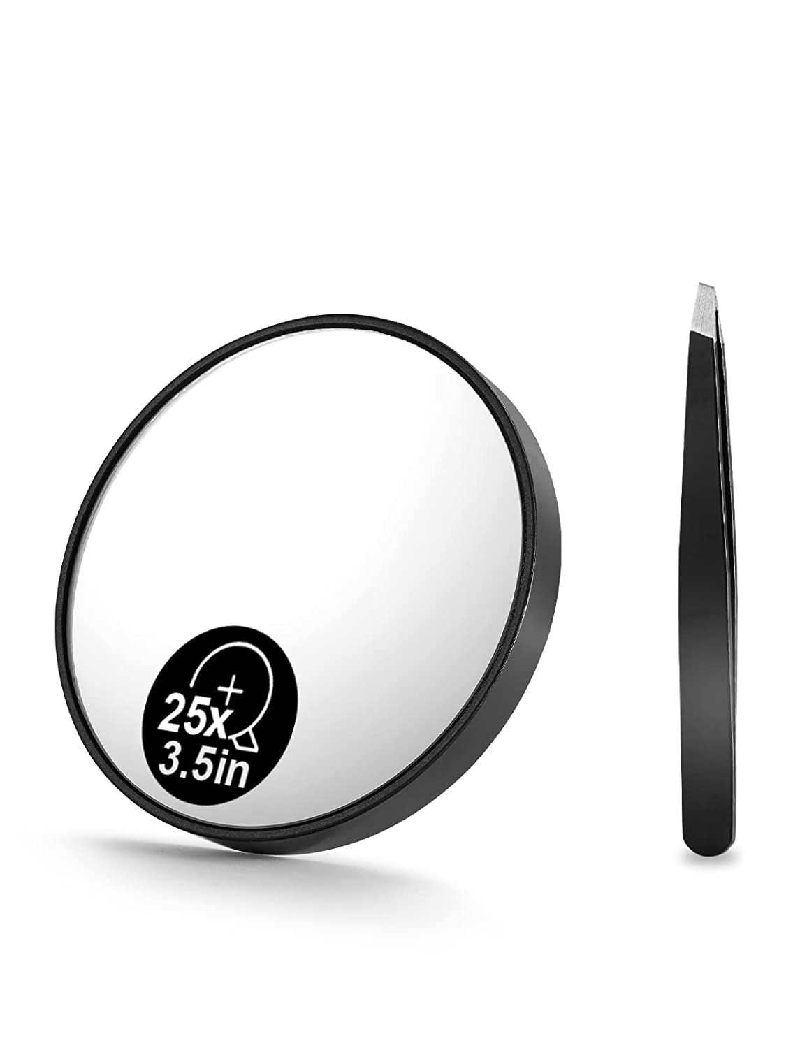 OMIRO 10X(300R) Magnifying Mirror and Eyebrow Tweezers Kit, 3.5" Two Suction Cups Magnifier Travel Set