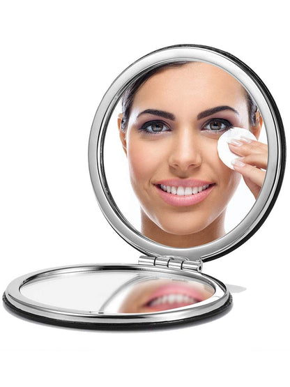 OMIRO Compact Mirror, Round PU 1X/3X Magnification, Ultra-Portable for Purses and Travel