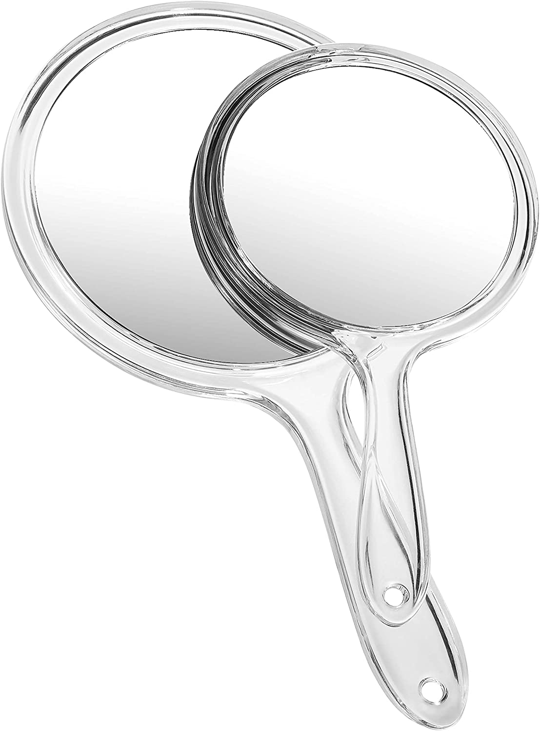 OMIRO håndspejl, dobbeltsidet håndholdt spejl 1X/3X forstørrelsesspejl med håndtag, sæt med 2 (gennemsigtig sort)