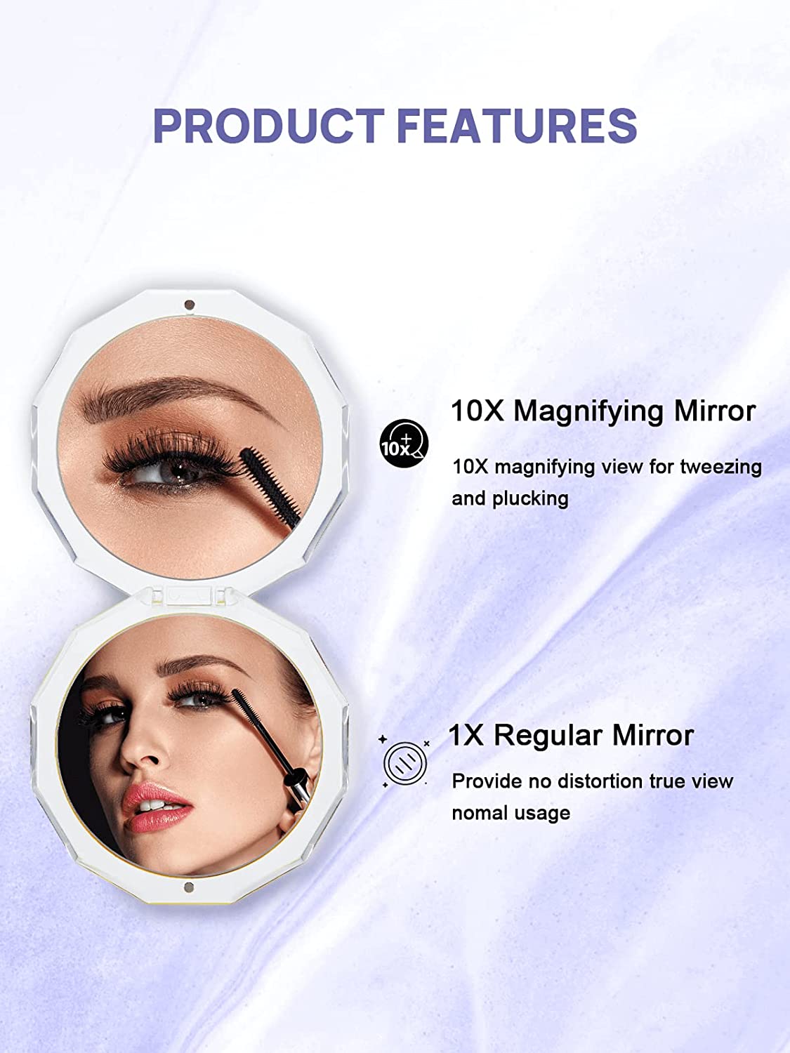 OMIRO Kompakt Spejl, 3½" 1X/10X Forstørrelse Mini Sammenfoldelig Makeup Spejl til Punge (Årets Farve 2022 - Very Peri)