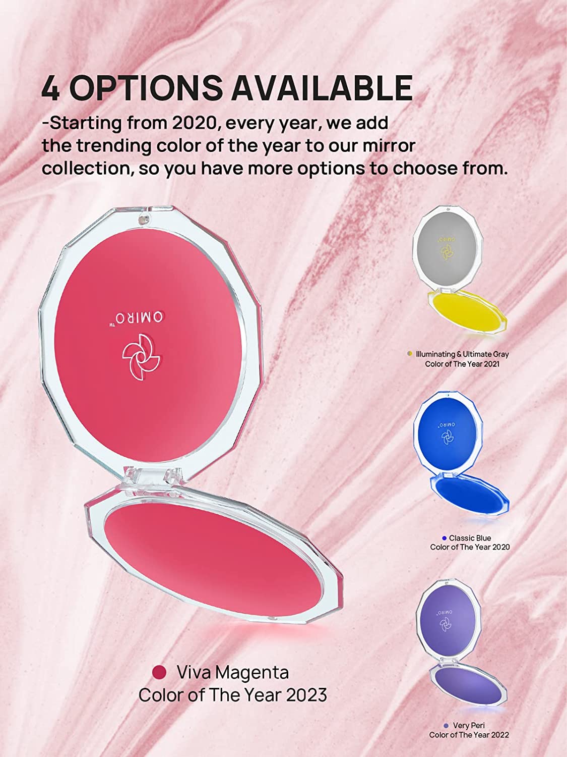 OMIRO Compact Mirror, 3½" 1X/10X Magnification Mini Folding Makeup Mirror for Purses (Color of The Year 2023 - Viva Magenta)
