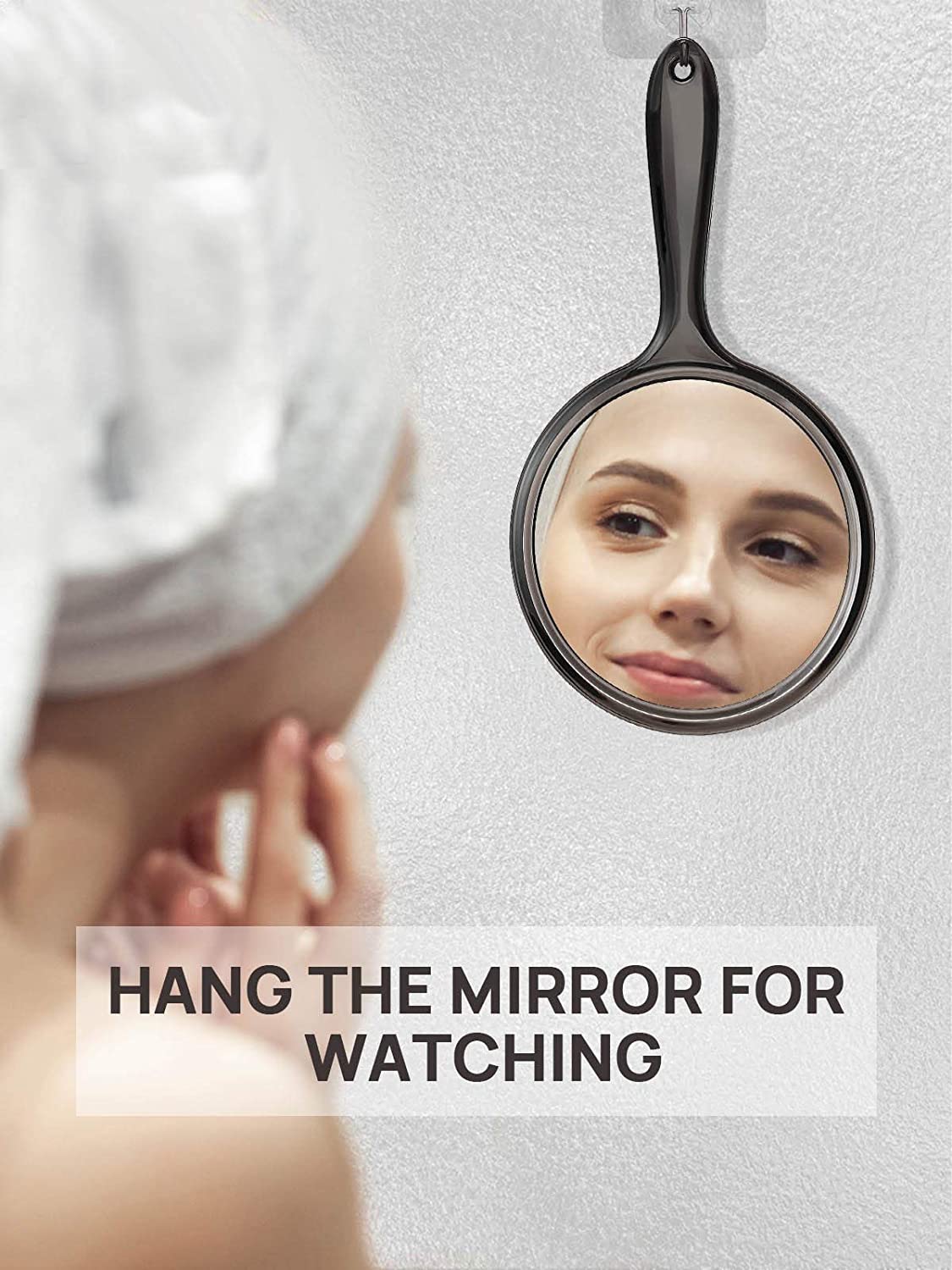 OMIRO håndspejl, dobbeltsidet håndholdt spejl 1X/3X forstørrelsesspejl med håndtag, sæt med 2 (gennemsigtig sort)