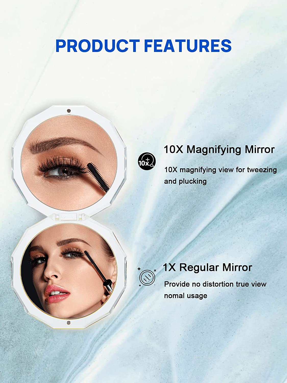 OMIRO kompakt spejl, 3½" 1X/10X forstørrelse Mini folde makeup spejl til punge (Årets farve 2020 - klassisk blå)