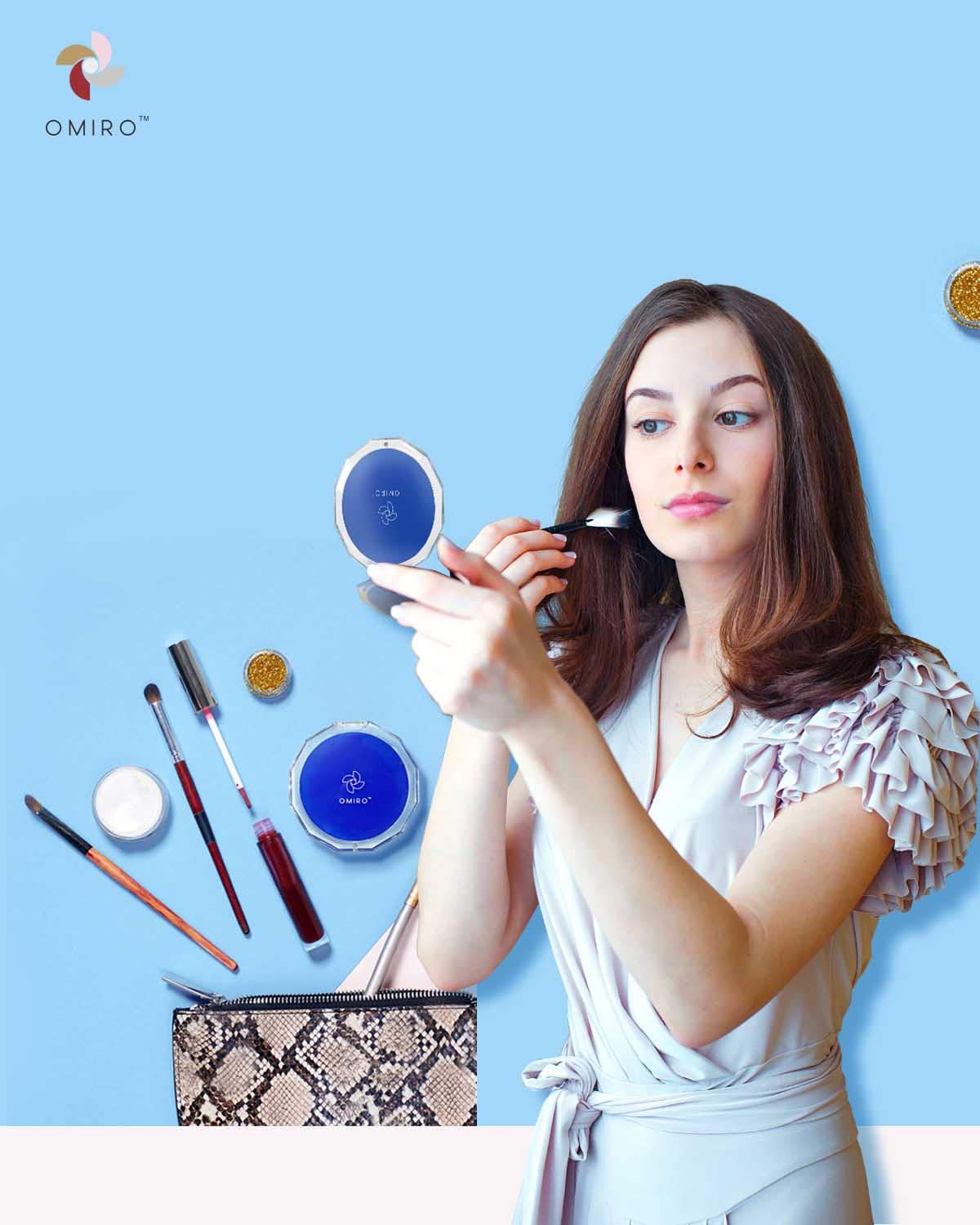 OMIRO kompakt spejl, 3½" 1X/10X forstørrelse Mini folde makeup spejl til punge (Årets farve 2020 - klassisk blå)